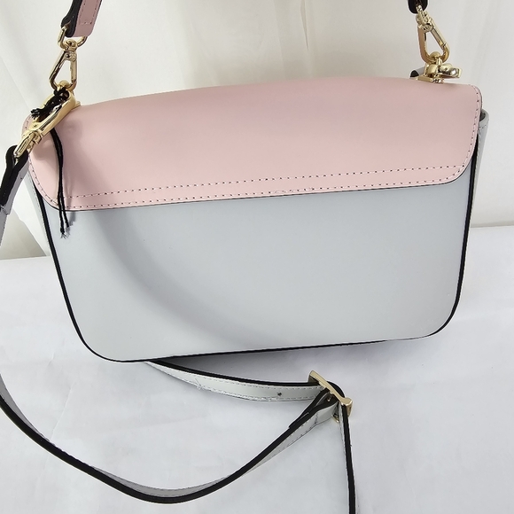 Made In Italy Smooth Leather Handbag Pink White and Gray With Strap - Picture 4 of 9